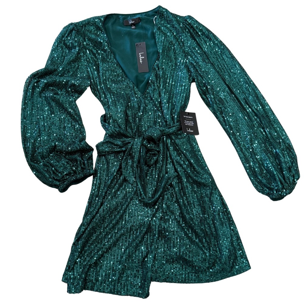 Lulu's Teal Green Sequin Wrap Midi Dress